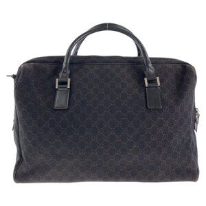 Gucci Dark Brown Silver Hardware GG Canvas Leather Boston Bag